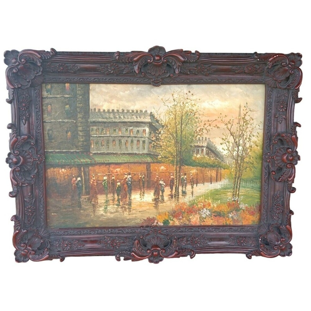 Beautiful Signed Oil Painting, Abstract Landscape,‎ Cityscape 32" x 48"  Frame